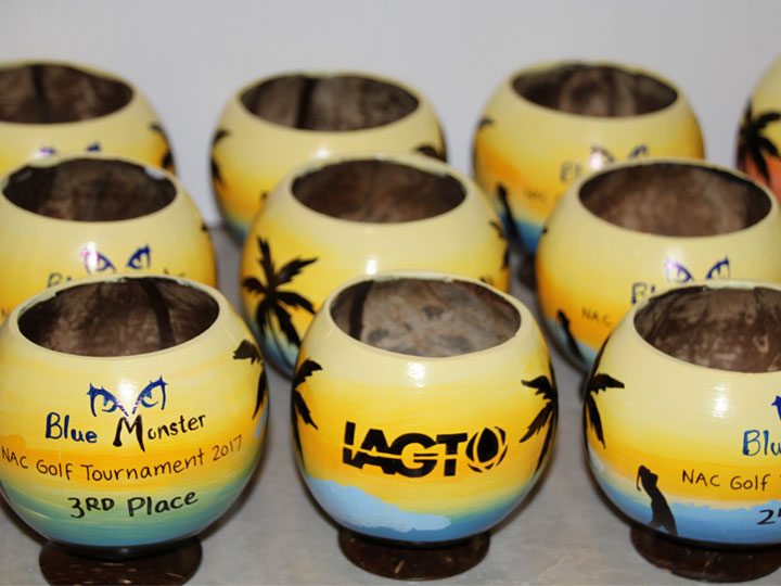 Golf tournament trophy coconut cups